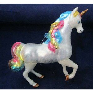 Unicorn Horse Rainbow Tail Mane Glitter Mercury Style Blown Glass Ornament New